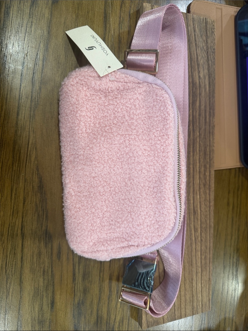 Pink Sherpa Crossbody Belt Bag